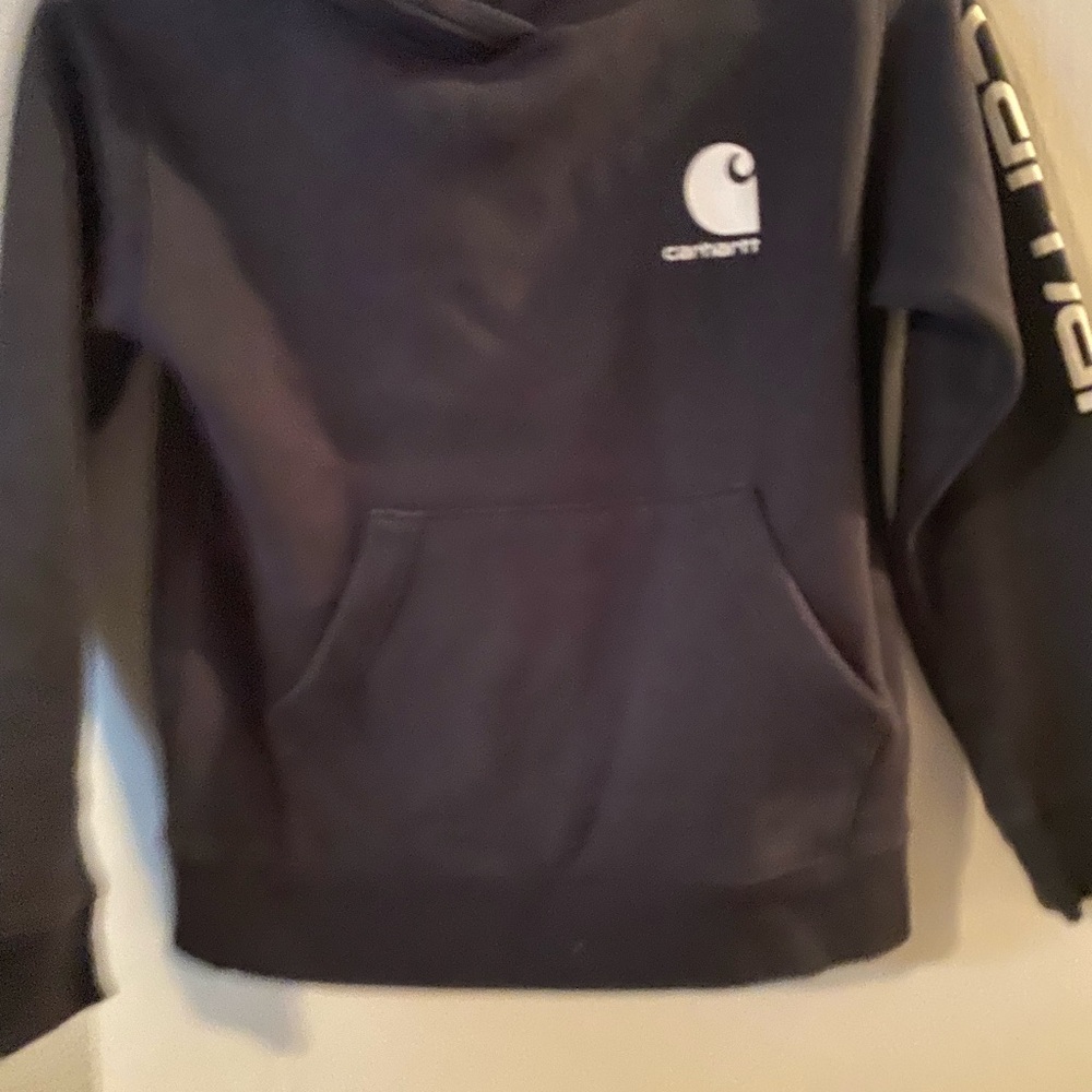 Carhartt Kids Black Hoodie with White Logo and Sleeve Script